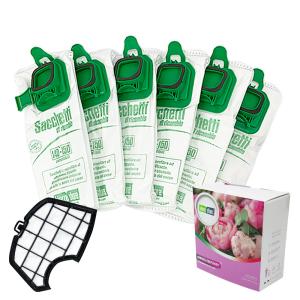 Sacchetti folletto vk 140 vk 150 6 pz + granuli profumati peonia + filtri compatibili