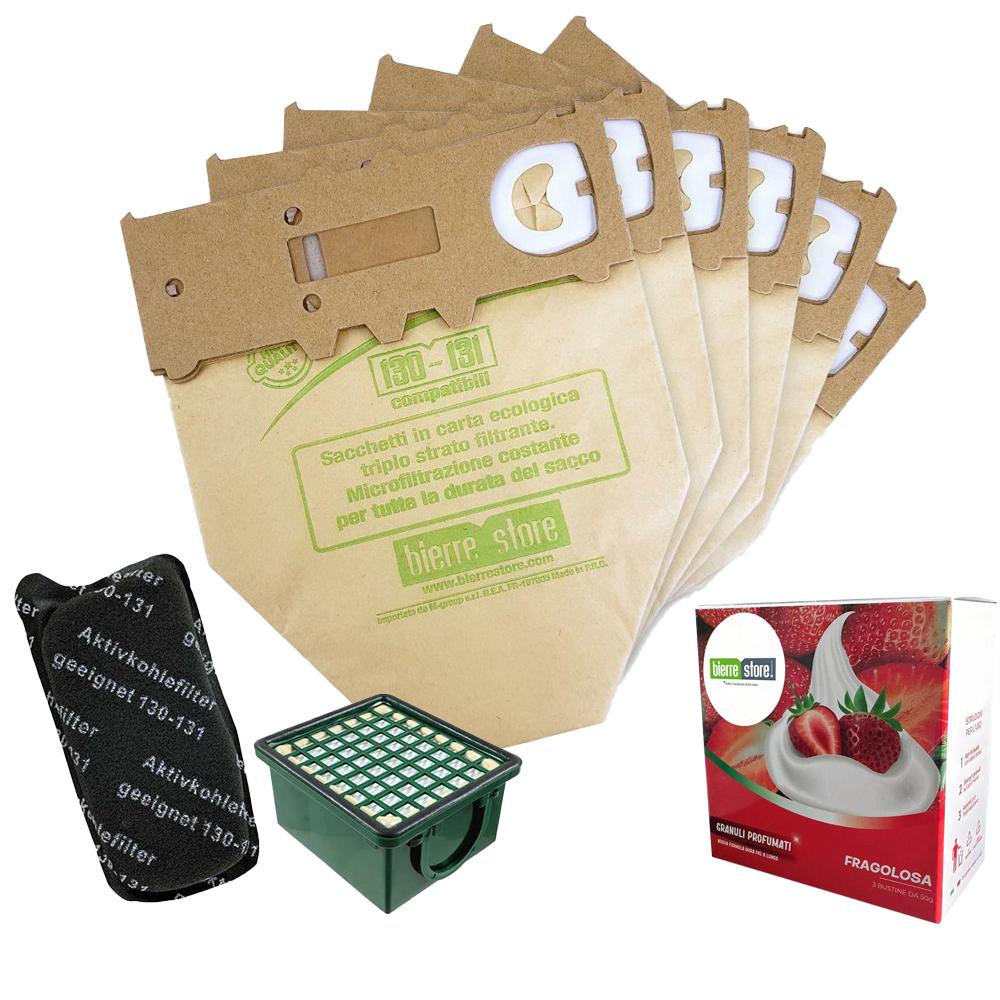 bierre store kit sacchetti folletto vk 130 - 131 6 pz + granuli fragolosa + filtri compatibili - foto 1